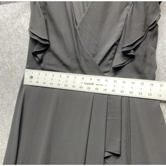 BCBGMAXAZRIA Dress Womens 12 Black Callie Ruffle Wrap Flutter Sleeve Maxi Gown - Picture 10 of 15